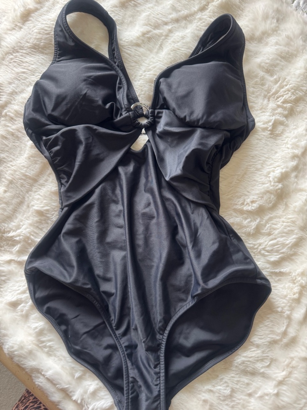 VENUS Black One-Piece Swimsuit with Front Ring Accent